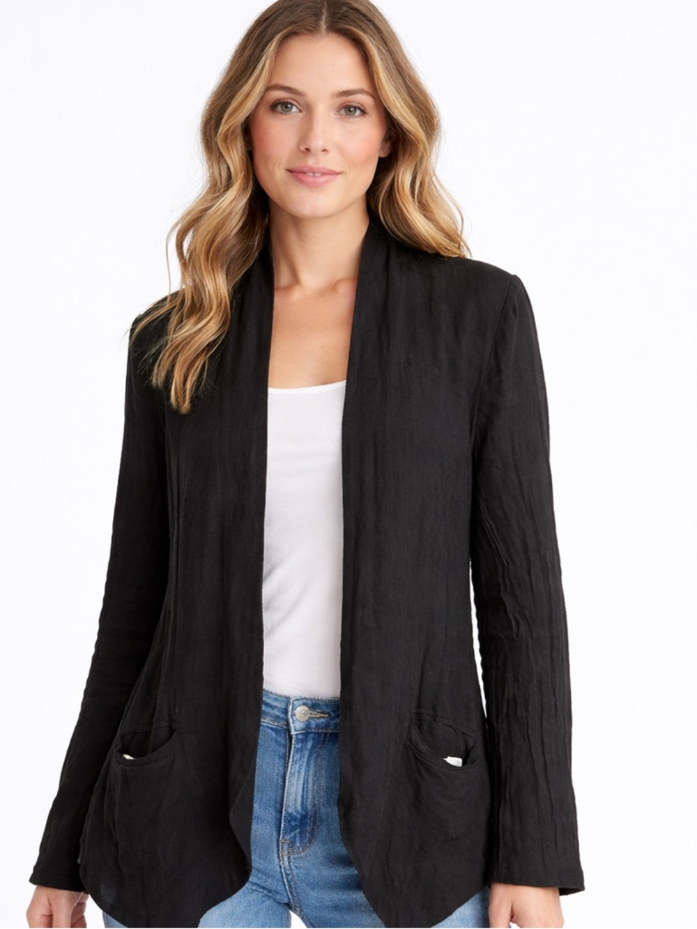 Anthropologie Cartonnier Black Women's Open-Front Lightweight Blazer Llama SZ L